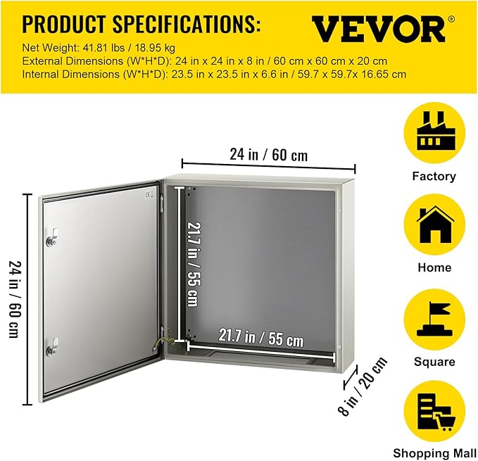 VEVOR NEMA Steel Enclosure, IP66 Waterproof & Dustproof, Outdoor/Indoor - Image 7