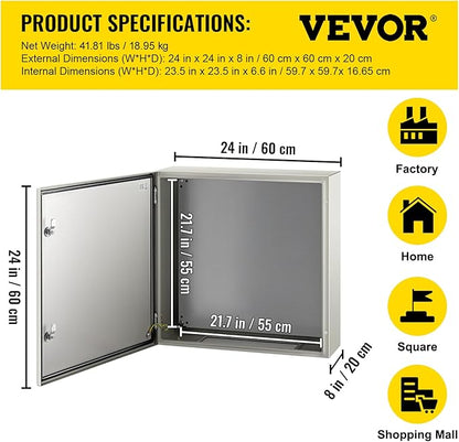 VEVOR NEMA Steel Enclosure, IP66 Waterproof & Dustproof, Outdoor/Indoor - Image 7