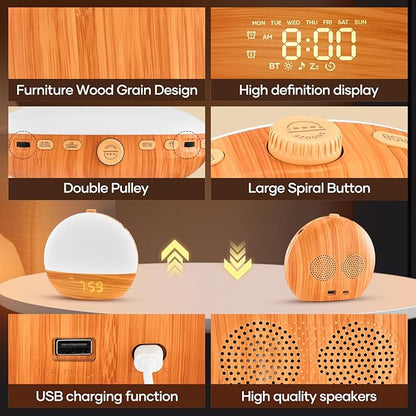 Sunrise Alarm Clock, Sound Machine, Wood Grain Dimmable Night Light - Image 4