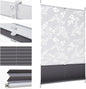 Sekey Pleated Blind Double Pleated Day+Night Blackout No Drilling Tensioned Light Protection Klemmfix Translucent Burnout Pattern 55 x 120 cm Print and Grey