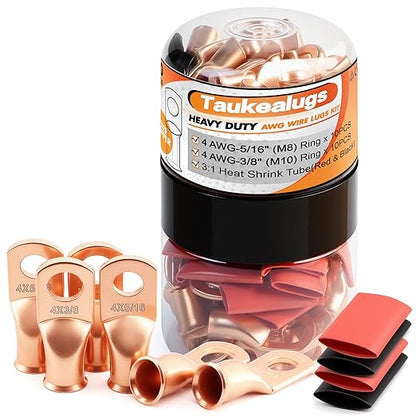 20PCS 4 AWG 5/16 3/8 inch Battery Cable Lugs, 4 gauge Copper Crimp Connector by TAUKEALUGS
