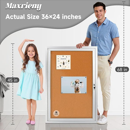 Lockable Outdoor Enclosed Bulletin Board, Weatherproof Cork Noticeboard - Image 2