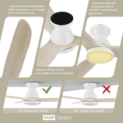SMAAIR Smart Ceiling Fans with Lights Damp Covered, Solid Wood Flush Mount - Image 2