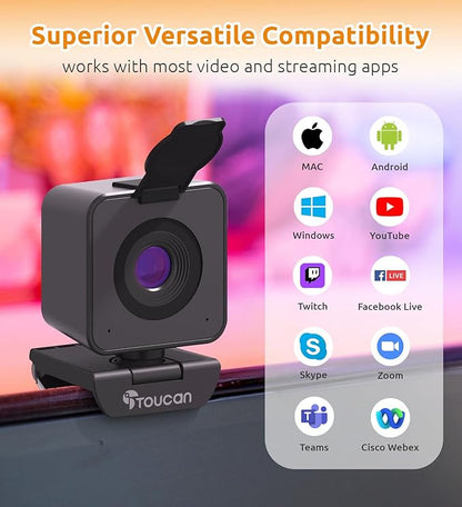 TOUCAN 1080P HD Webcam with Built-in Noise-Cancelling Mic & Privacy Shutter – - Image 6