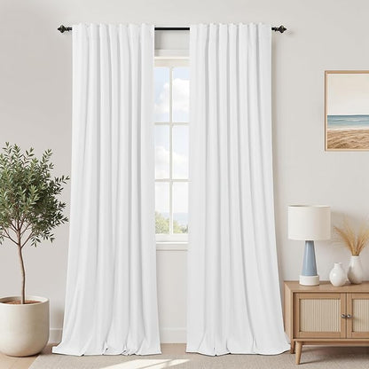 KOUFALL White Back Tab Linen Blackout Curtains 92 Inches Long - Image 9