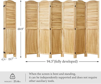 Room Dividers, 5.75Ft Individual Privacy Screens Foldable Wooden Louver & MDF - Image 5