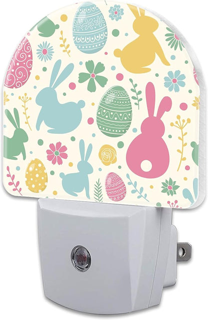 Easter Bunnies and Eggs Night Light, Colorful Rabbits and Flowers Dusk to Dawn by sndheke