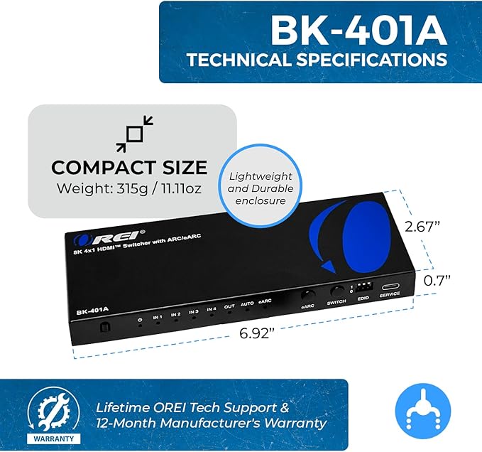 OREI 8K eARC HDMI 2.1 Switch 4x1, Switcher - Image 5