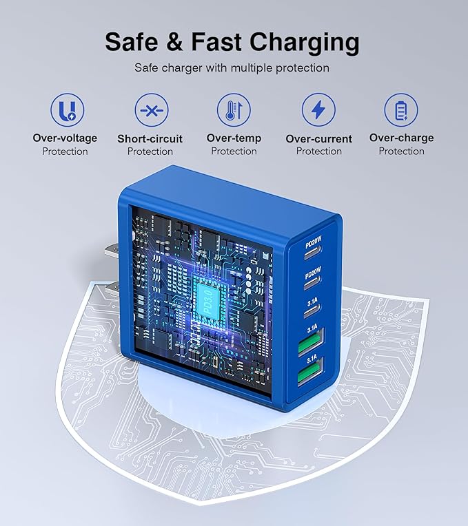 60W USB C Fast Charger Cube, 2 Pack PD+QC Charging Block Power Adapter 5 Port - Image 3