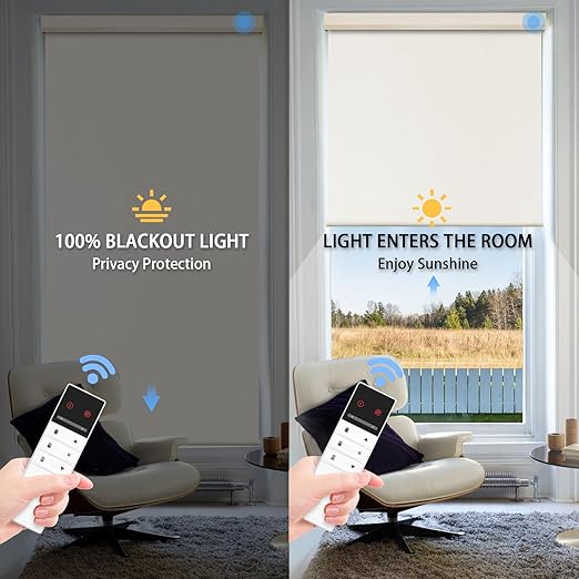 Motorized Blinds with Remote Control, 100% Blackout Cordless Wireless Electric - Image 2