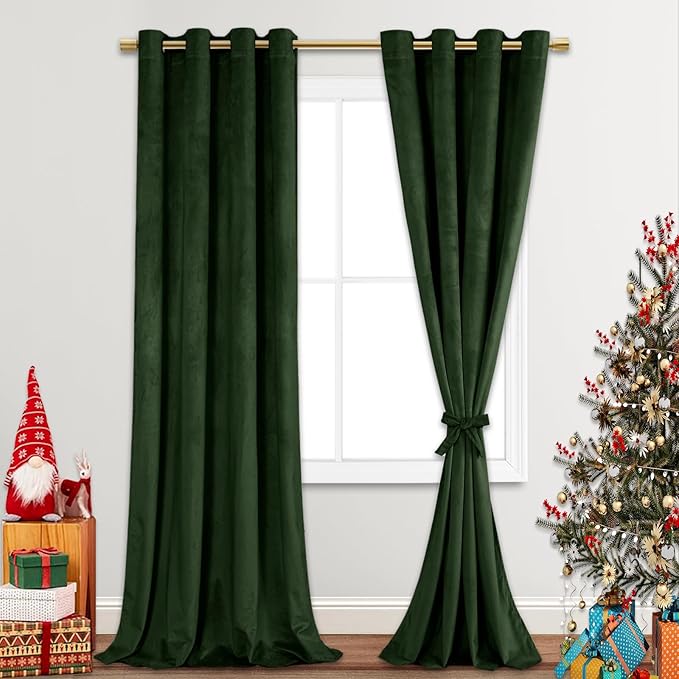 JIUZHEN Oliver Green Velvet Curtains 84 inches by JIUZHEN