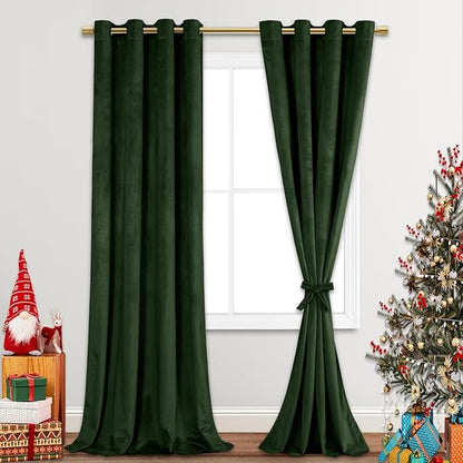 JIUZHEN Oliver Green Velvet Curtains 84 inches by JIUZHEN