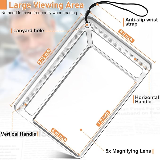 5X Full Page Magnifying Glass for Reading, Lightweight Rectangular Magnifier - Image 4