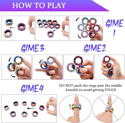 Cevioce 9Pcs Magnetic Rings Fidget Toy Set, ADHD Anxiety Magnetic Fidget Toys - Image 5