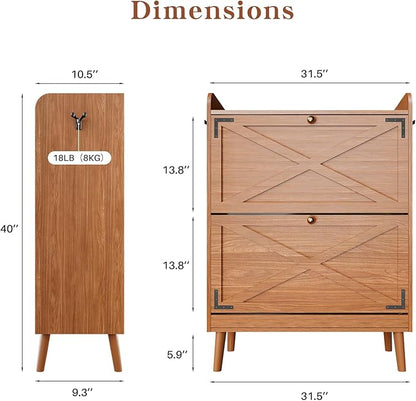 Shoe Storage Cabinet with 2 Flip Drawers & Adjustable Shelves, Narrow Shoe - Image 2