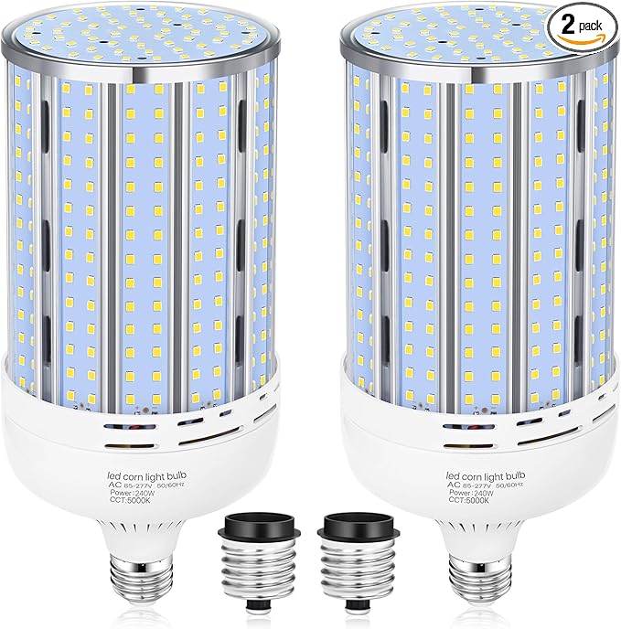 XYCN 2 Pack 240W Corn LED Light Bulb Fanless, 5000K Daylight E26/E39 Large by XYCN