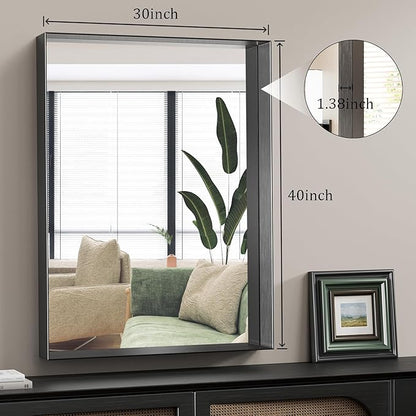 Koonmi 30x40 Inch Black Metal Framed Bathroom Mirror - Image 7