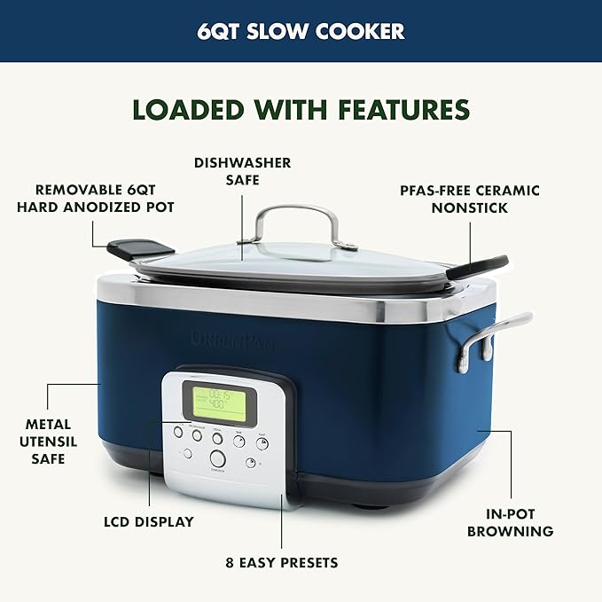 GreenPan Elite 8-in-1 Programmable 6QT Electric Slow Cooker, Dishwasher Safe - Image 4