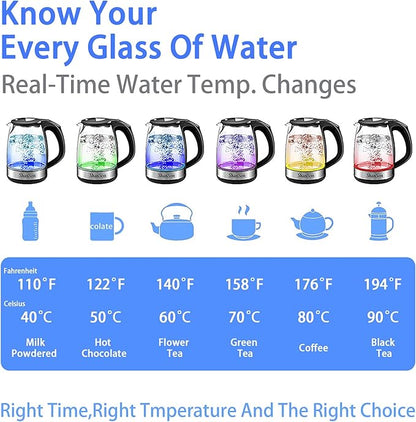 ShanSon 1.7L Electric Glass Kettle 1500W Temperature Control Fast Water Boiler - Image 4