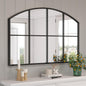 Black Arched Window Pane Mirror, 42" x 28" Grid Wall Mirror | Farmhouse Large Wide Wall Mirror Decorative Mirrors for Entryway, Hallway, Fireplace, Living Room, Bedroom, Dining Room