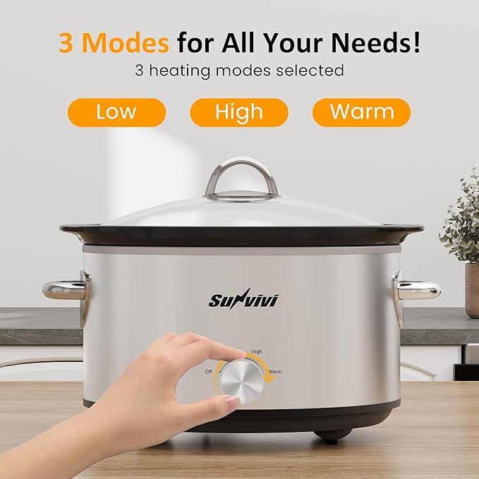 Sunvivi Small Slow Cooker 4QT, Mini Food Warmer - Image 3