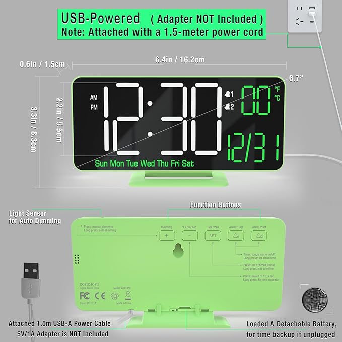 KOSUMOSU Small Digital Clock, 6.7in Alarm Clocks - Image 6