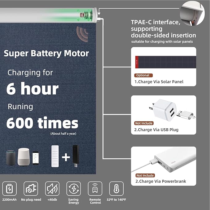 Motorized Roller Shade: Blackout, Electric Blinds, Compatible - Image 5