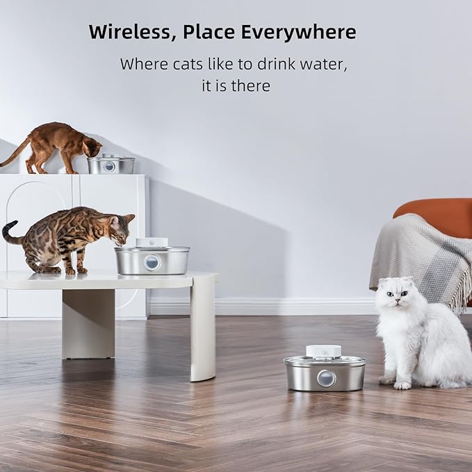 uahpet Wireless Cat Water Fountain Stainless Steel Pro, External Pump Battery - Image 5