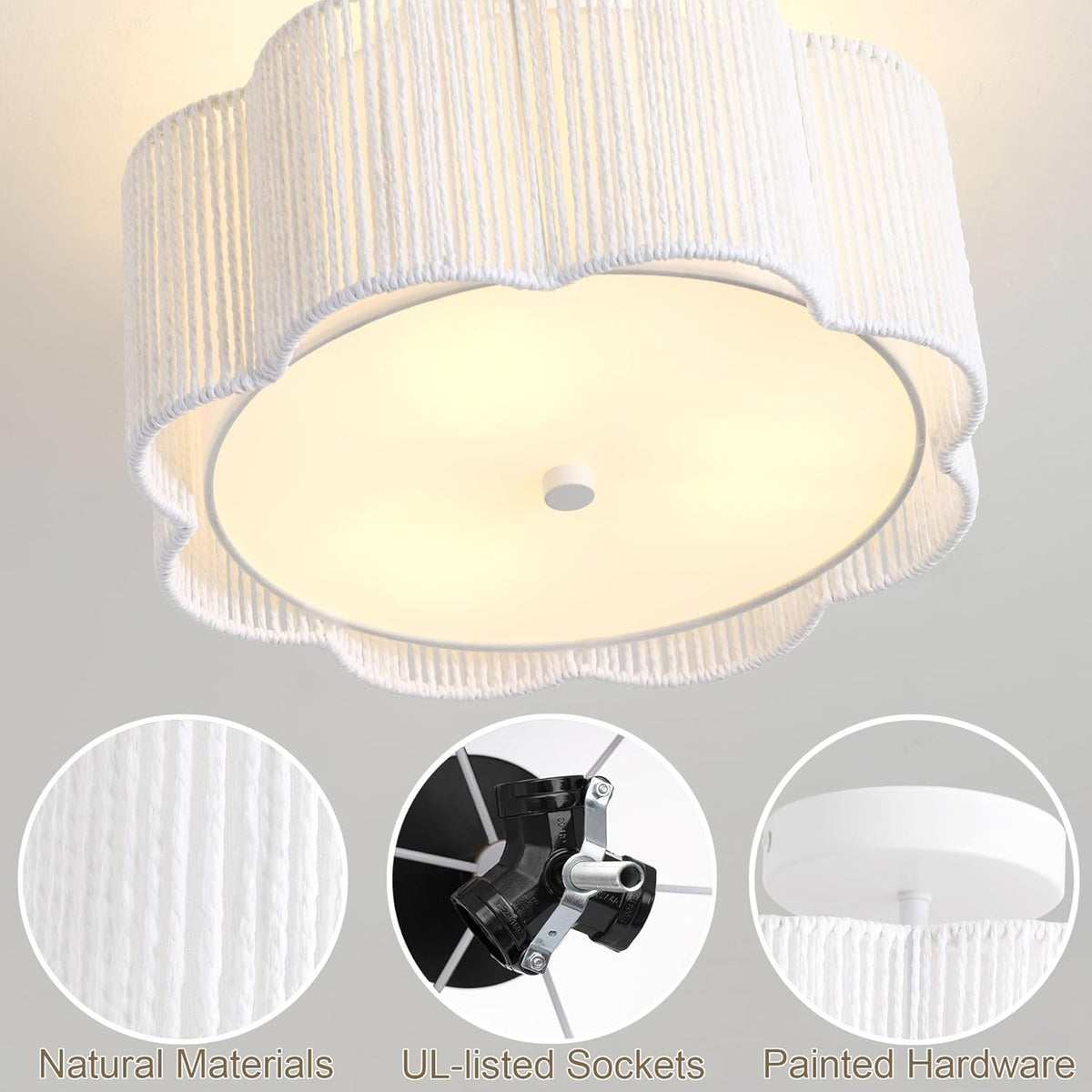 Rattan Ceiling Light Fixtures Flush Mount,3-Light Boho Light Fixtures Ceiling...