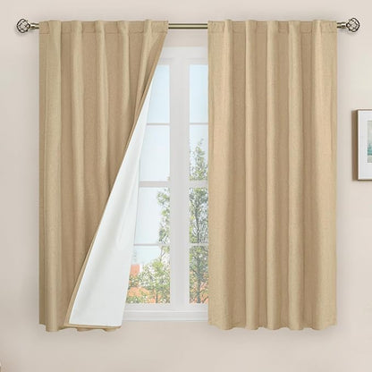 LAMIT Natural 100% Blackout Linen Curtains, 54 Inches Linen Textured Thermal by LAMIT