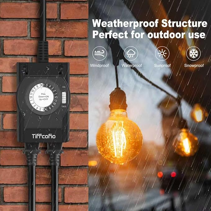 Outdoor Timer Outlet Waterproof, 24 Hour Mechanical Light Timer Outdoor - Image 5