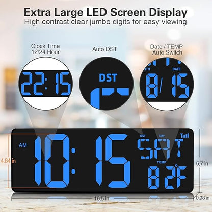 XREXS Large Digital Wall Clock WiFi Sync, 16.5 in Large Display Wall Clock - Image 2