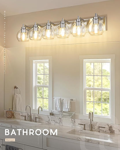 METWET Bathroom Light Fixtures, 6 Light Brushed Nickel Vanity Light, 38 Inch - Image 5