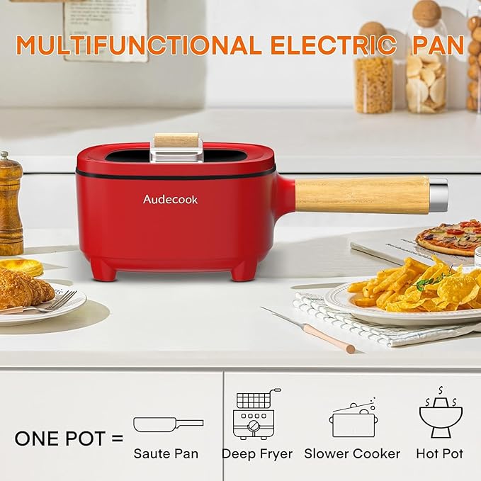 Audecook Hot Pot Electric 2L, Cermic Glaze Non-Stick Frying Pan 8 Inch - Image 3