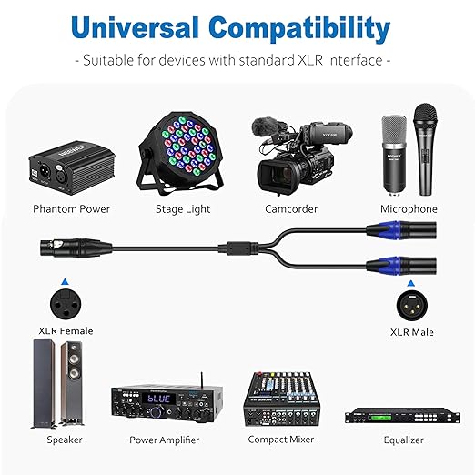 LanSenSu XLR Female to 2 XLR Male Patch Y Cable Balanced Microphone Splitter - Image 4