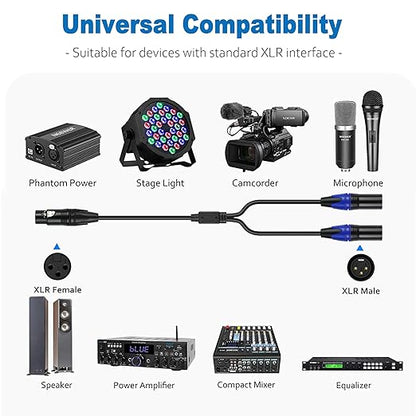 LanSenSu XLR Female to 2 XLR Male Patch Y Cable Balanced Microphone Splitter - Image 4