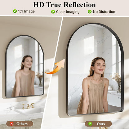 Black Arched Bathroom Mirror 30x40 Inch Arch Mirror for Wall | Vanity Mirror Over Sink with Tempered Glass, Aluminum Alloy Deep Frame, Farmhouse for Bedroom, Entryway, Living Room
