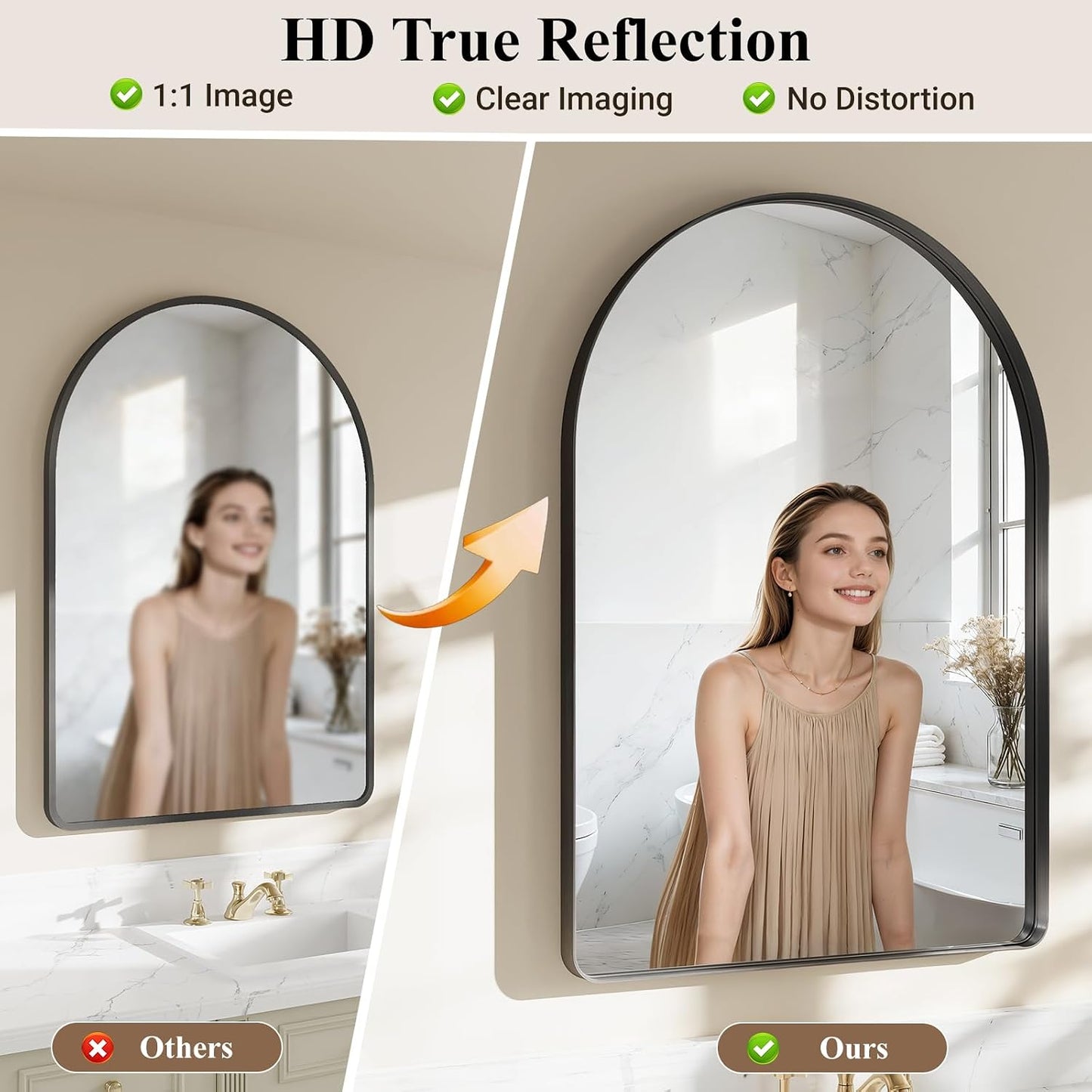 Black Arched Bathroom Mirror 30x40 Inch Arch Mirror for Wall | Vanity Mirror Over Sink with Tempered Glass, Aluminum Alloy Deep Frame, Farmhouse for Bedroom, Entryway, Living Room