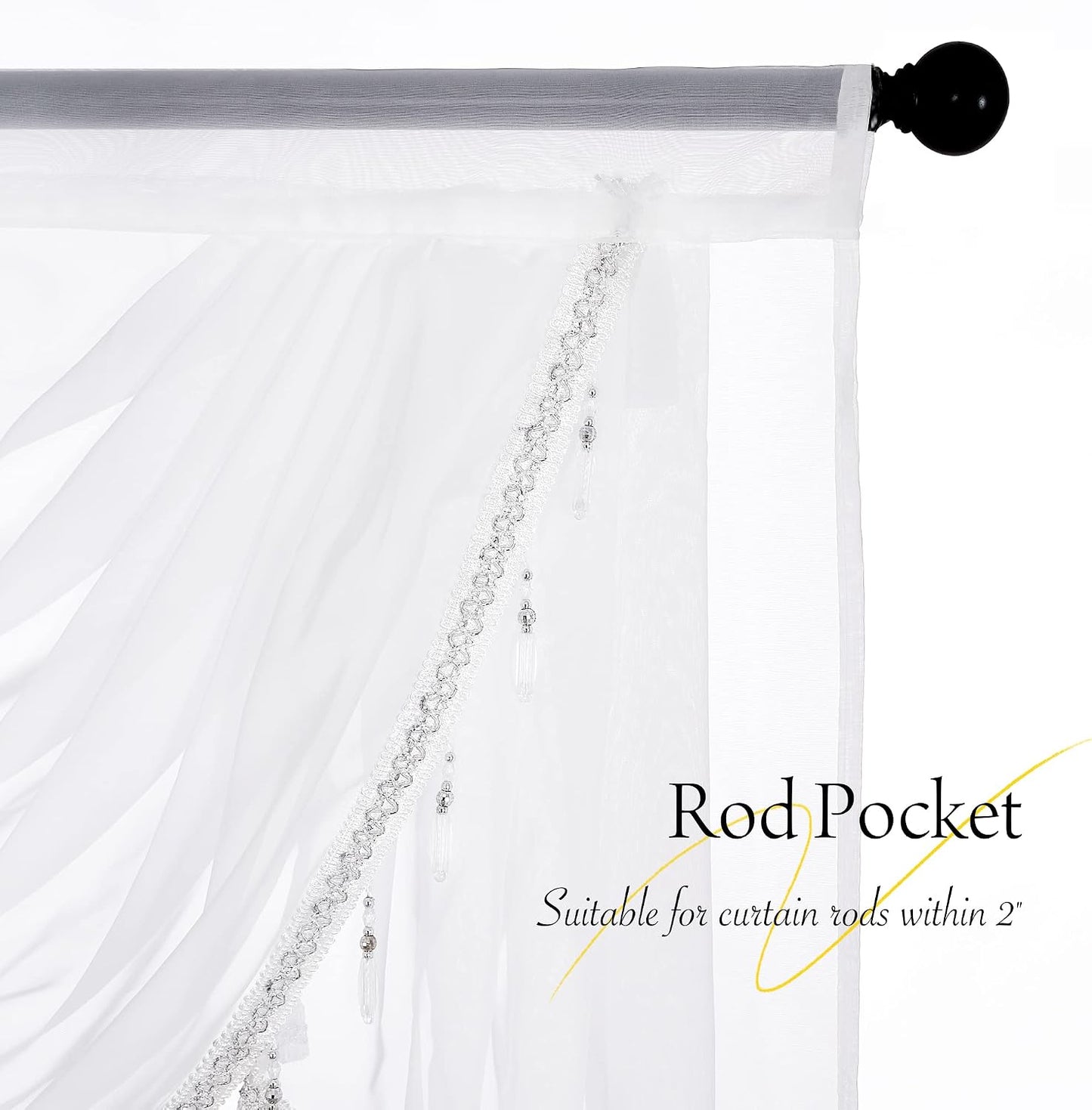NICETOWN Swag Valance for Living Room Farmhouse Waterfall Valance Kitchen Sheer Curtains Country Beaded Curtains for Nursery Baby Bedroom, 1 Panel, White, W59