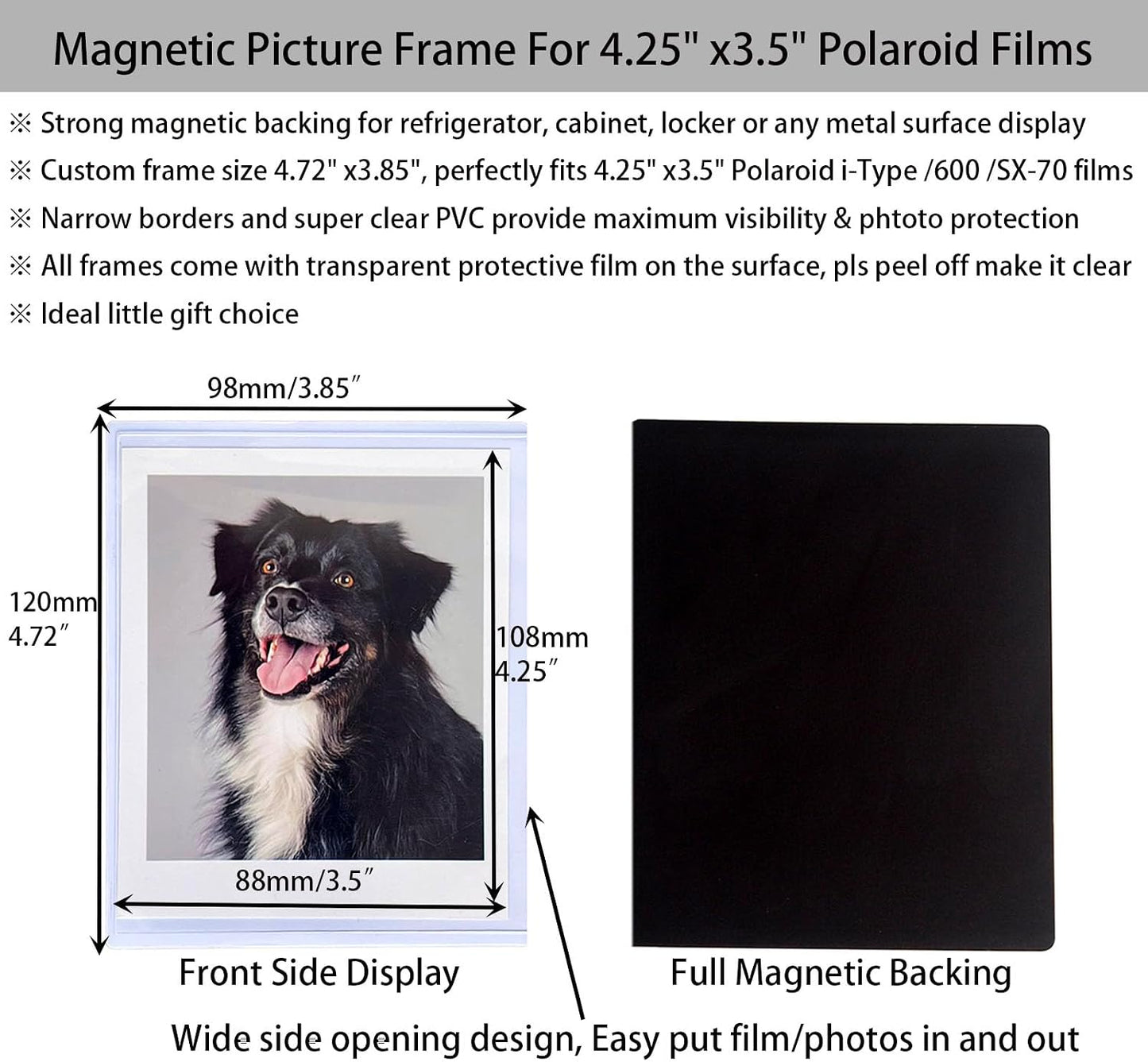 3.5x4.25” Magnetic Polaroid Picture Frame, Fridge Magnet Frame for Polaroid Now i-Type/600/SX-70/OneStep+/Instax Wide Square 300/200/210 Films, Instant Film Display,10 Pack