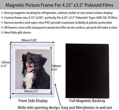 3.5x4.25” Magnetic Polaroid Picture Frame, Fridge Magnet Frame for Polaroid Now i-Type/600/SX-70/OneStep+/Instax Wide Square 300/200/210 Films, Instant Film Display,10 Pack