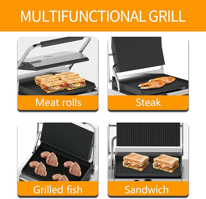 Commercial Panini Press - 2200W Commercial Electric Panini Sandwich Grill - Image 4