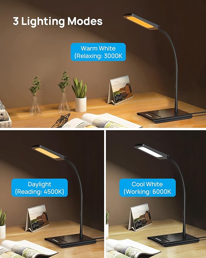 TROND Desk Lamp, Bright Dimmable Eye-Caring Table Lamp, 3 Color Modes 7 - Image 4