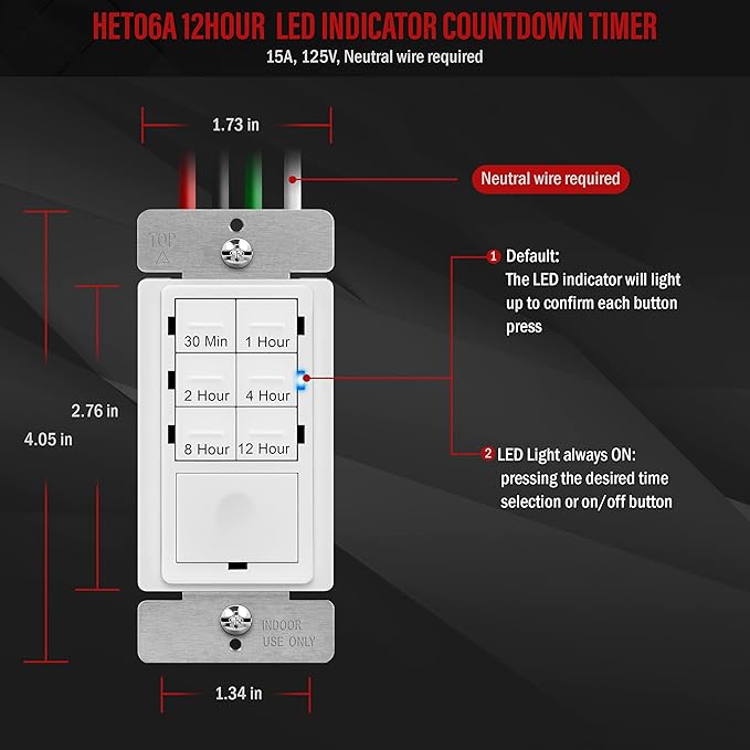 Enerlites HET06 12 Hour Timer Switch - Image 3