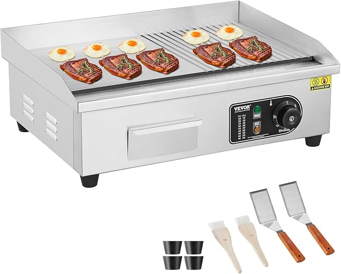 VEVOR Commercial Electric Griddle, 1600W Countertop Half-Flat Top Grill by VEVOR