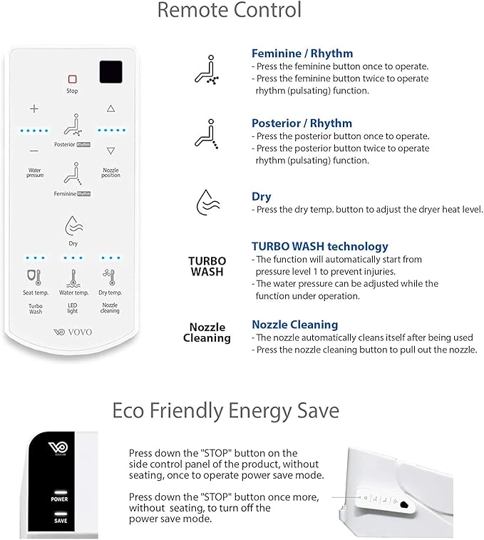 VOVO VB-6100SR Round Bidet Toilet Seat, Warm Water, LED Light, Heated Seat - Image 6