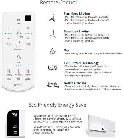 VOVO VB-6100SR Round Bidet Toilet Seat, Warm Water, LED Light, Heated Seat - Image 6
