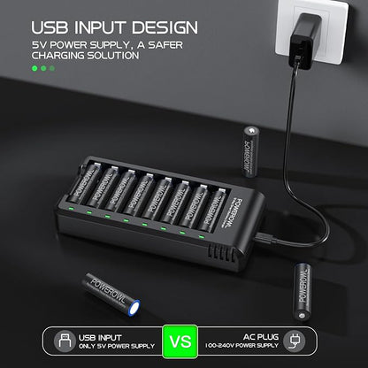 POWEROWL 8 Bay AA AAA Battery Charger 2 Pack, USB High-Speed Charging, - Image 5