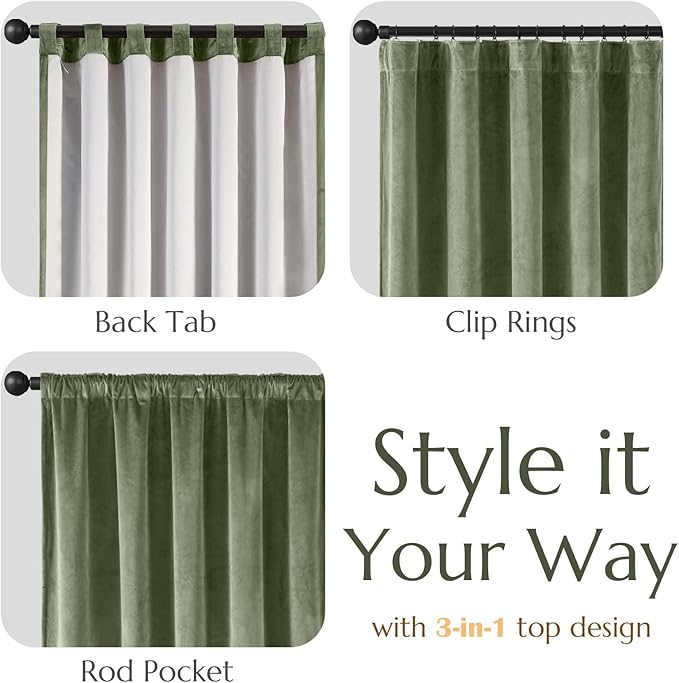 Lazzzy Green Blackout Velvet Curtains 96 Inches Long Thermal Insulated Room - Image 9