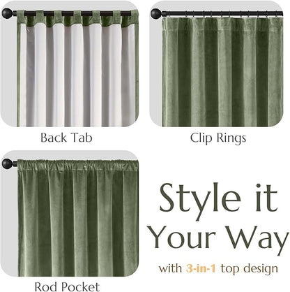 Lazzzy Green Blackout Velvet Curtains 96 Inches Long Thermal Insulated Room - Image 9